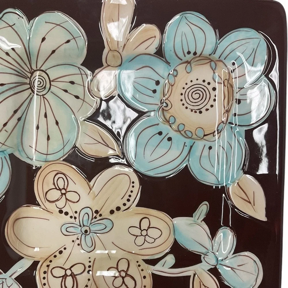 Pier 1 Imports Cassidy Set of Two‎ Floral Earthenware Square Dessert Salad Plate